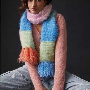 Anthropologie Multicolor Mohair-Blend Scarf in Pink, Blue, Green & Coral